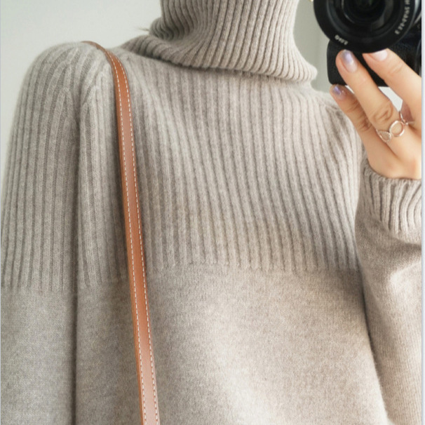 Autumn and Winter Loose Lazy Style Thickened Turtleneck Sweater Women's Pullover Long-Sleeved Solid Color Pile Collar Knitted Base Shirt Autumn and Winter Loose Lazy Style Thickened Turtleneck Sweater Women's Pullover Long-Sleeved Solid Color Pile Collar Knitted Base Shirt