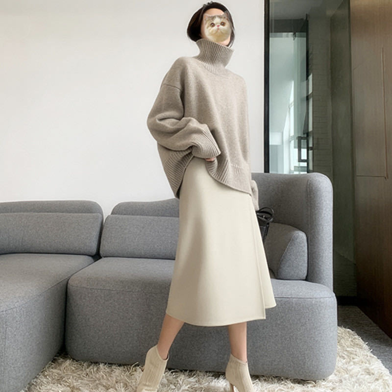 High neck soft glutinous women's pullover for 2024 autumn winter, loose and versatile, lazy style knitted base sweater_voghion.com