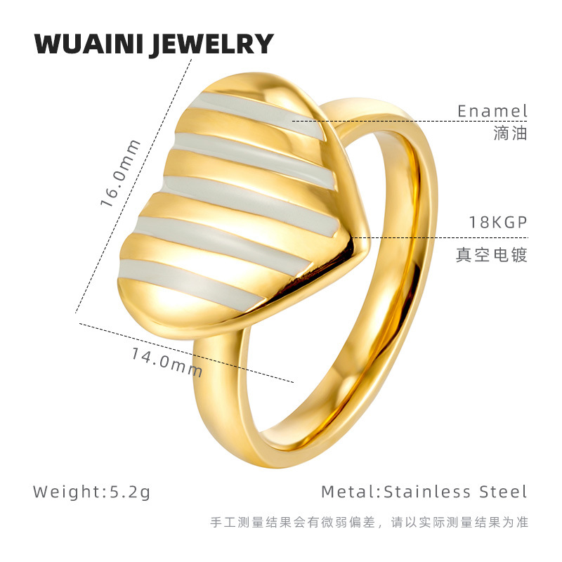 8g Weight Wholesale Jewelry Streetwear Color Block Heart Shape Titanium Steel Enamel Rings