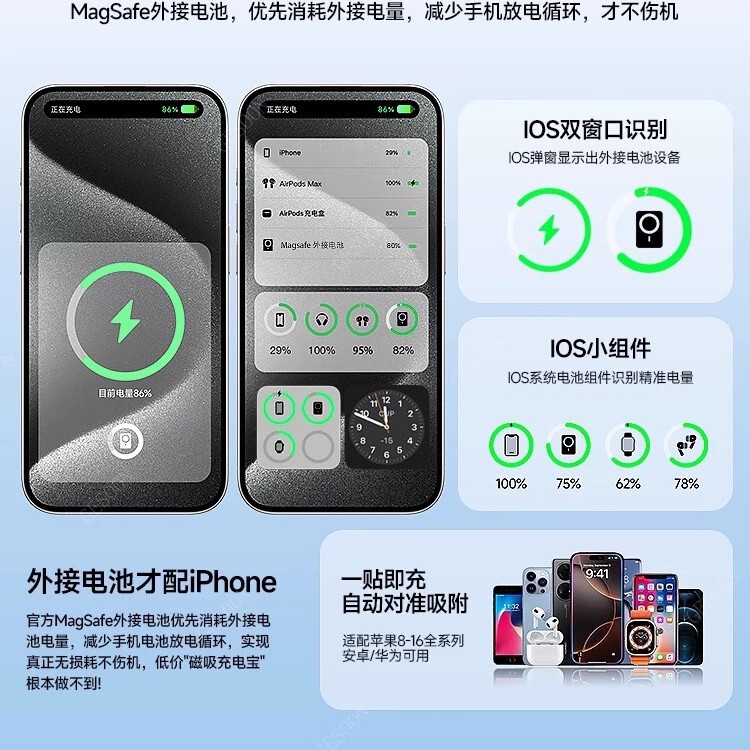 【官方正品】顺丰外接电池磁吸充电宝超薄小巧便携大容量适用苹果|undefined
