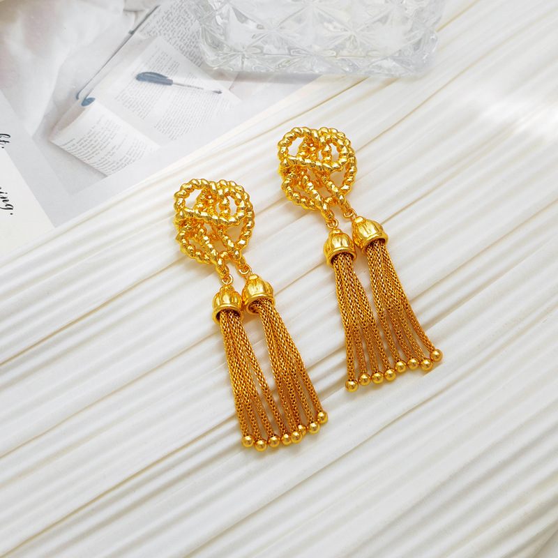 Retro Tassel Knot Copper Plating Drop Earrings 1 Pair