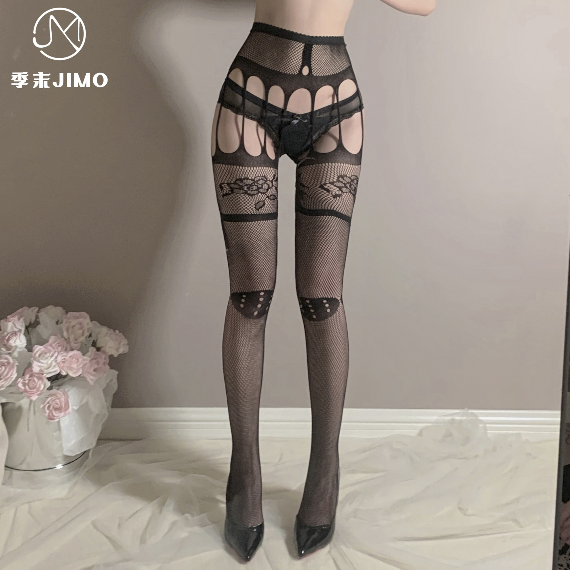 Sling Fishnet Stockings Women's Emotional Sexy Black Pants Net Stockings Hollow-out Silk Stockings ins Tide Black Silk Night Teaching Room