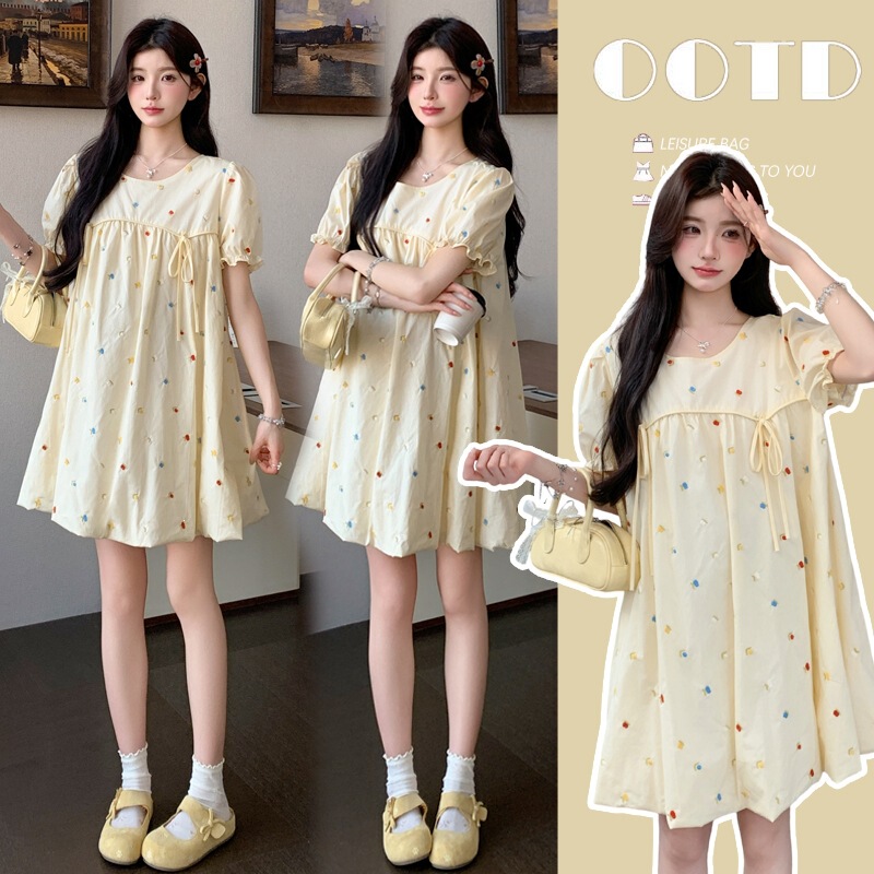 Real Shot of 2026 Summer Korean-Style Loose Maternity Wear, Cute Doll-Style Maternity Dress