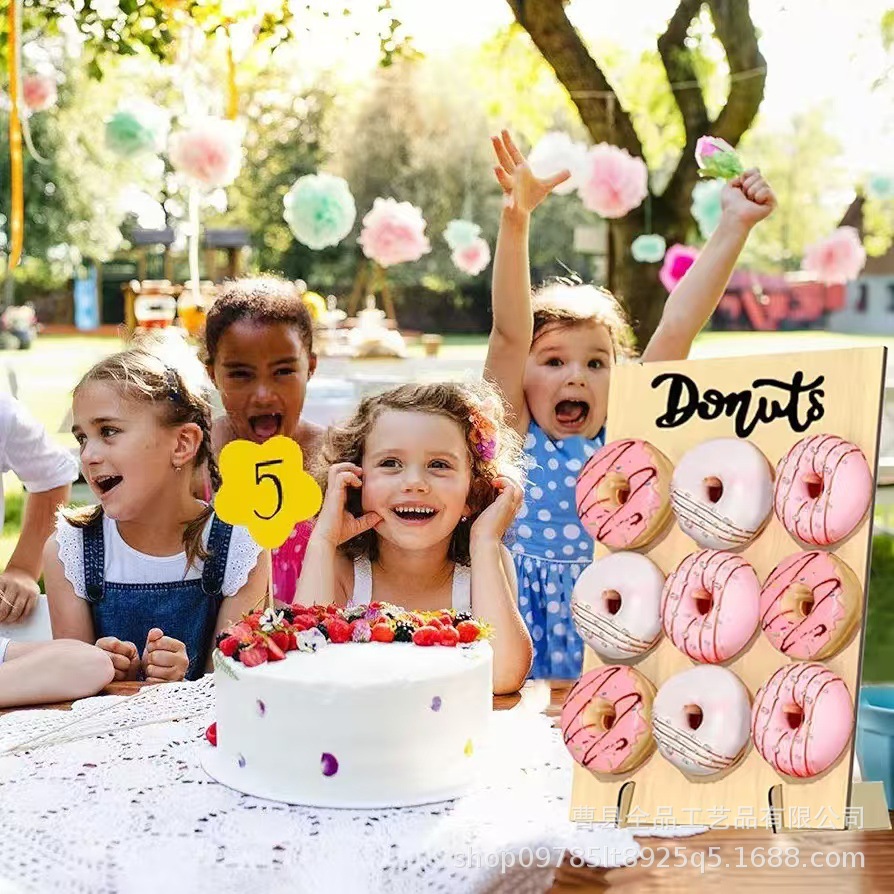 Soporte de donas de madera transfronterizo, plataforma de decoración de pastelería de madera, decoración de fiesta de cumpleaños, soporte de exhibición de donas