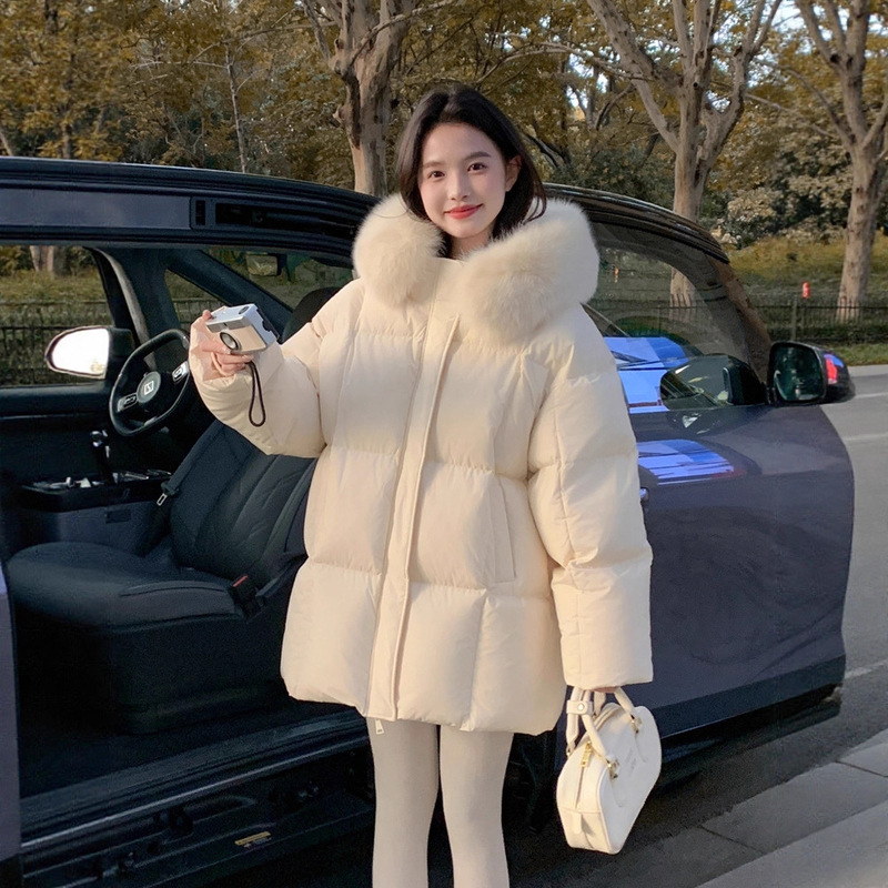 Women's Mid-Length down Jacket with Large Fur Collar, 2026 Winter New Style, Hooded, Thick, Loose-Fitting, Warm Puffer Coat Women's Mid-Length down Jacket with Large Fur Collar, 2026 Winter New Style, Hooded, Thick, Loose-Fitting, Warm Puffer Coat