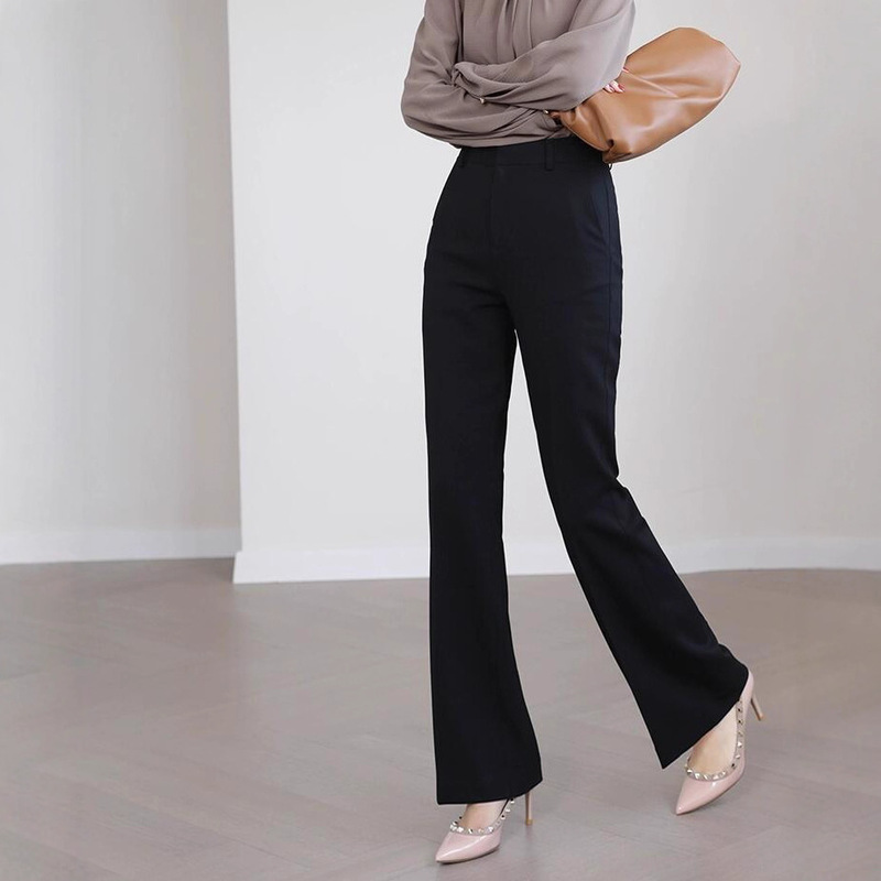New acetate loose slimming straight trousers thickened wide-leg casual pants medium stitching solid color flared pants