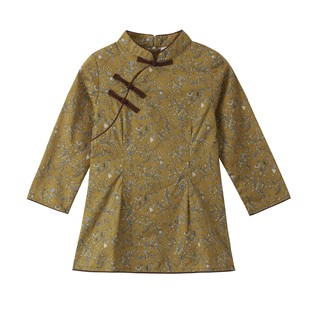 2025 Spring New Girls Long Sleeve Cheongsam Retro Chinese Style Improved Han Dynasty Girls Light Green Floral Dress