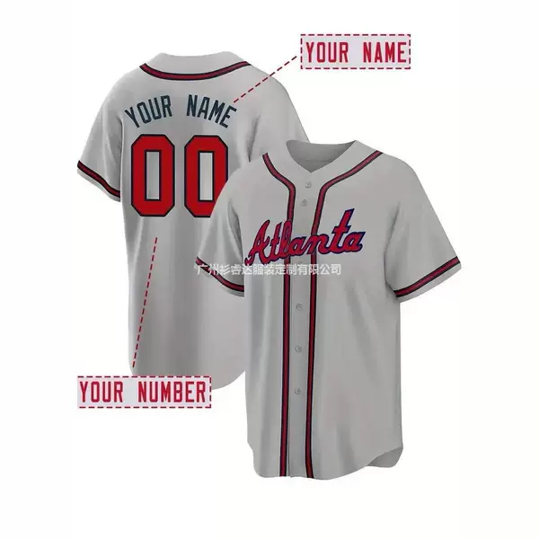 Cross-Border Independent Website Red Atlanta Team Printed Baseball Cardigan Factory Direct Sale Short-Sleeve Custom Summer Edition