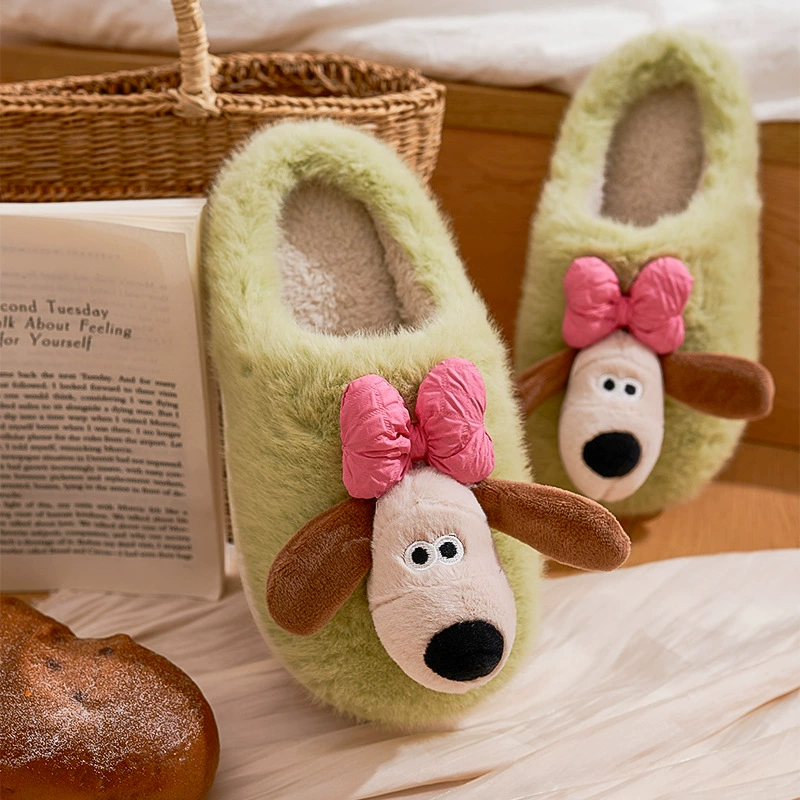 Теплые домашние тапочки из хлопка с мехом, новый стиль, нескользящие, милые, для девочек, зимние, оптом