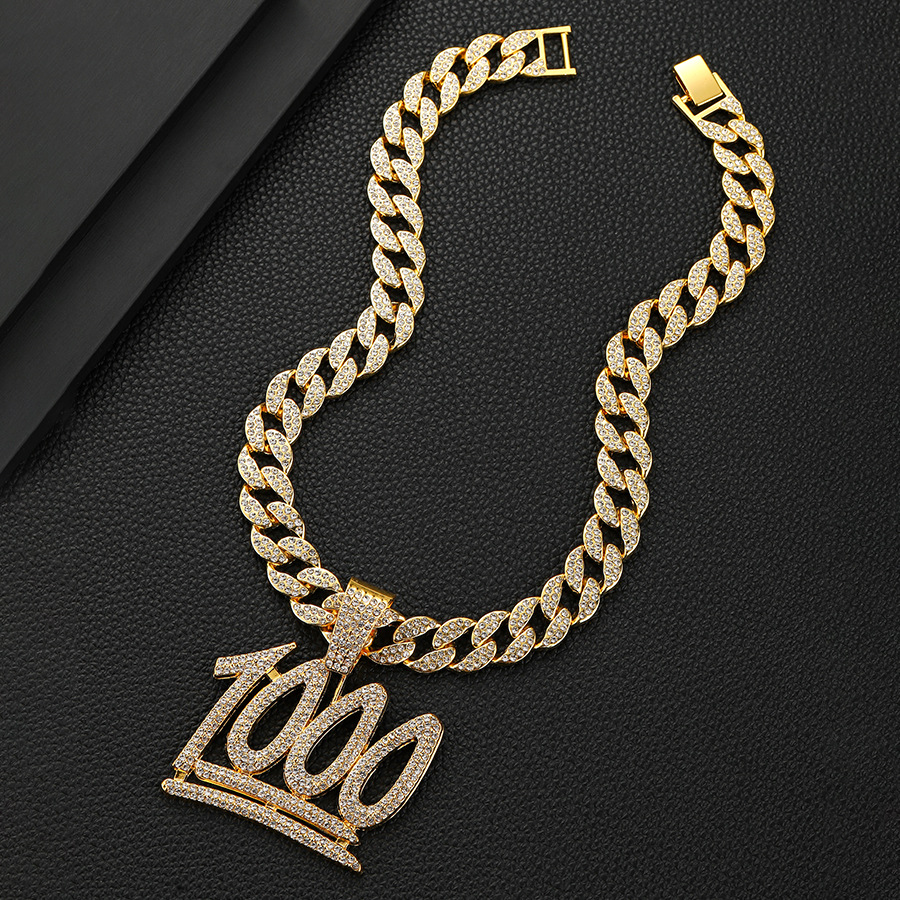 Hot selling full diamond 1000 point Cuban necklace Men's trendy cool street dance decorative pendant_voghion.com