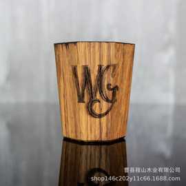 木质威士忌酒杯跨境批发八角杯碳化火烧手工制作木制饮酒器皿