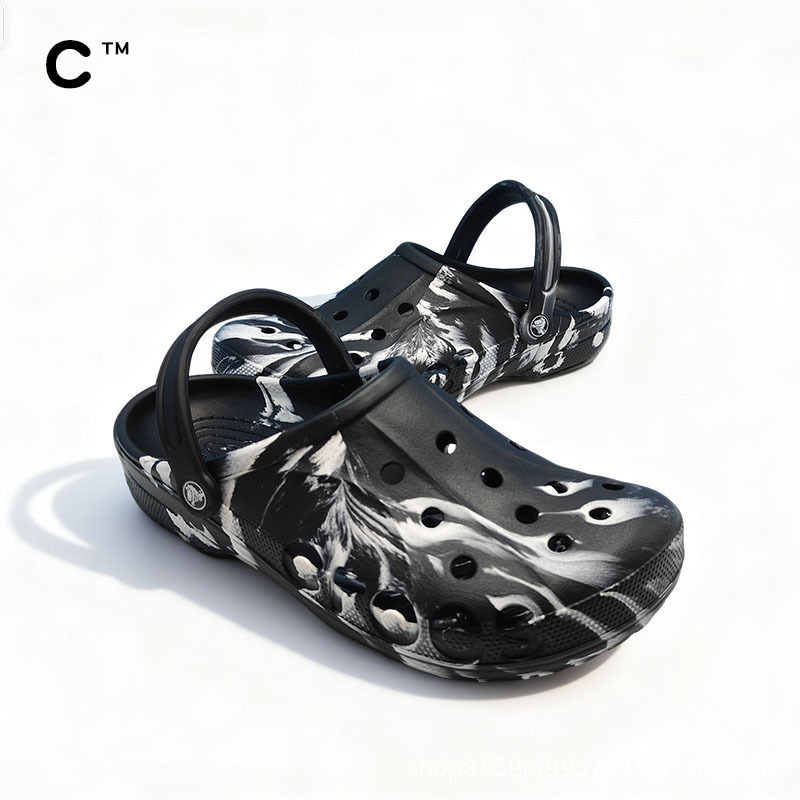 Cross Star Beiya Clogs with Marble Pattern, Summer Outdoor Casual Beach Shoes for Men and Women, Sandals and Slippers
