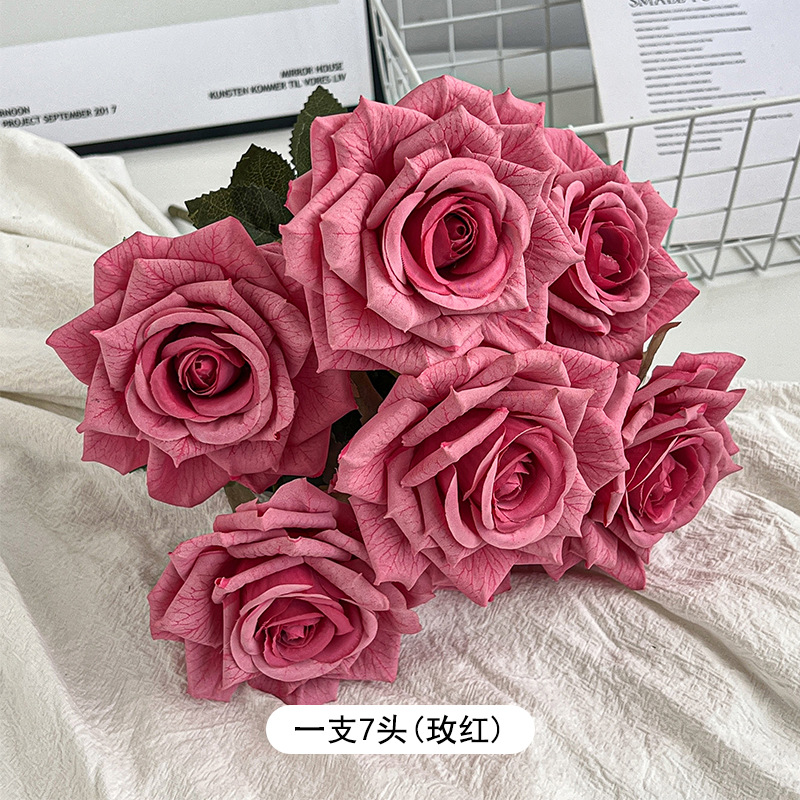 7 cabezas capuchino en relieve ramo de rosas flores artificiales boda decoración de coche flores falsas ramo de flores secas sentido de alta gama