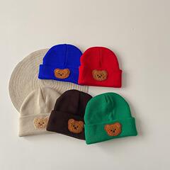 韓版網紅小熊嬰兒帽子秋冬卷邊糖果色男女寶寶軟萌嬰幼兒針織帽