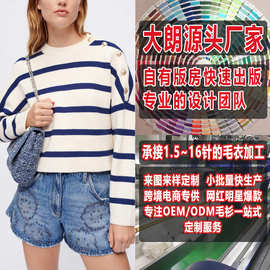 大朗毛织厂加工 小批量欧美看图打版加工定制 针织衫圆领套头衫女