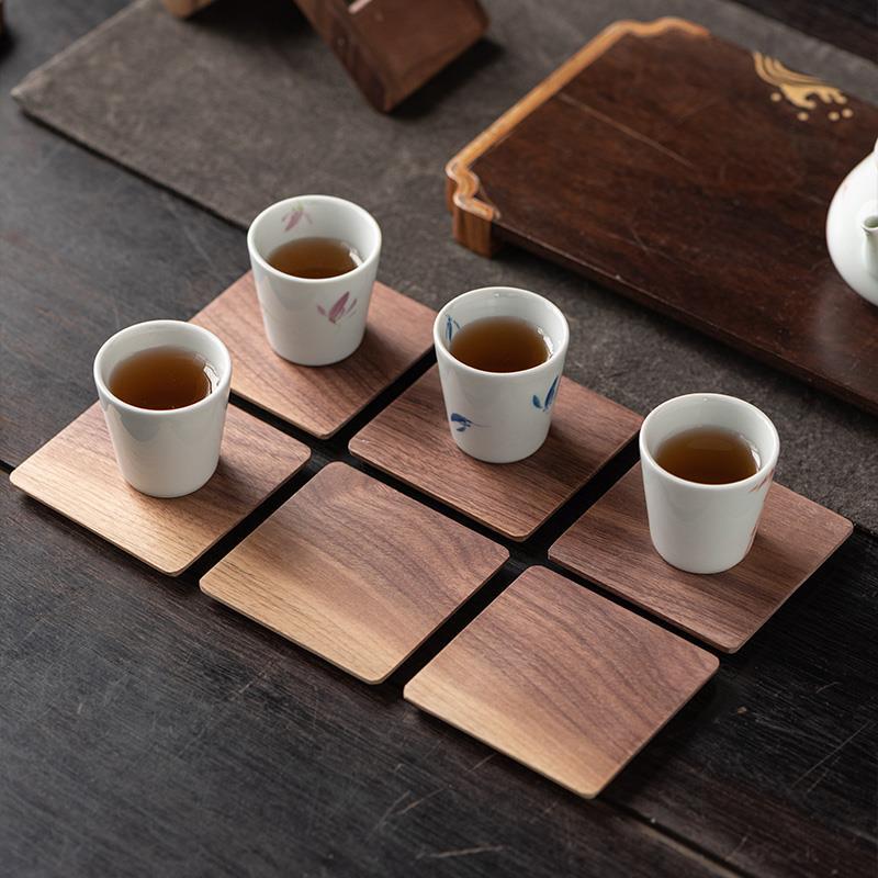 Nogal posavasos bandeja de té taza de café de vidrio almohadilla aislante resistente al calor anti-escaldado de almacenamiento de madera maciza base de estera de té