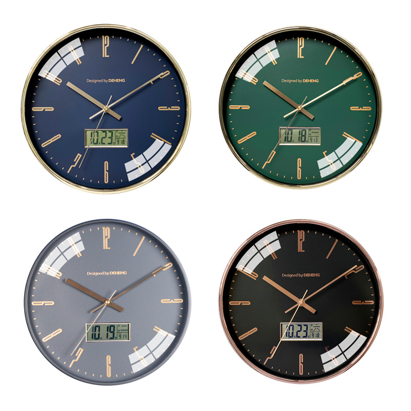 LCD multi-function LCD clock mute wall clock home living room Hall clock light luxury fashion atmospheric quartz clock