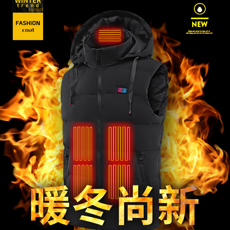 Chaleco de calefacción de doble control inteligente Zone 11 temperatura constante de los hombres con capucha USB carga transfronteriza abajo Chaleco de calefacción de algodón