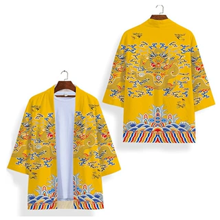 中国风龙图腾浮世绘龙袍宽松日式潮流七分袖和服披风开衫道袍印花