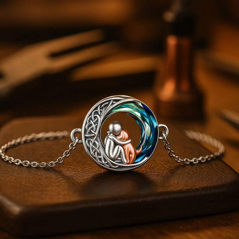 Cross-Border New Celtic Crescent Gemstone Bracelet with Cute Pet Dog Design, Adjustable Thin Chain, Ideal Gift Choice Cross-Border New Celtic Crescent Gemstone Bracelet with Cute Pet Dog Design, Adjustable Thin Chain, Ideal Gift Choice