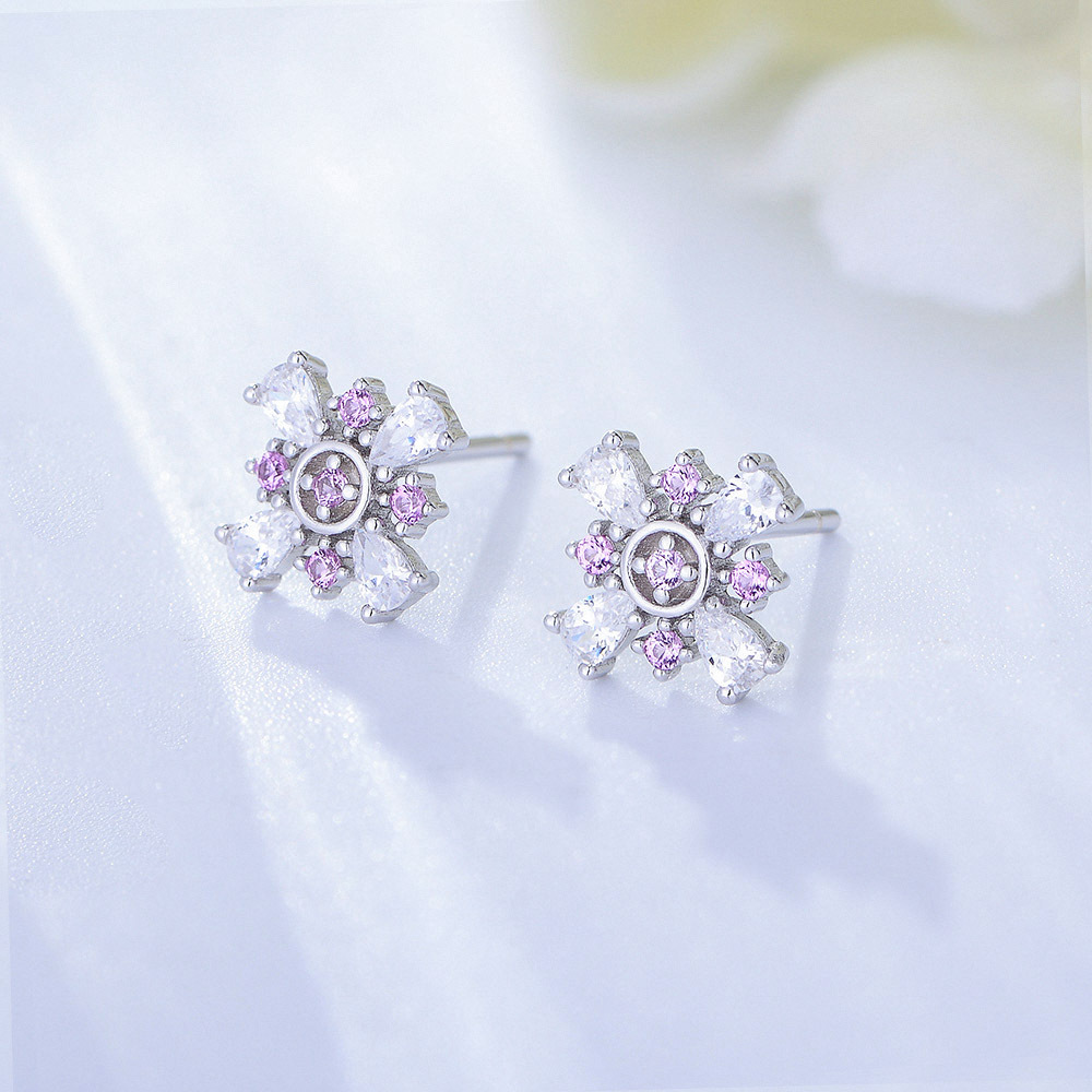 925 plata esterlina estilo francés de alto grado Rosa circón pétalo Stud pendientes femeninos europeos y americanos ins personalizado pendientes pequeños pendientes frescos