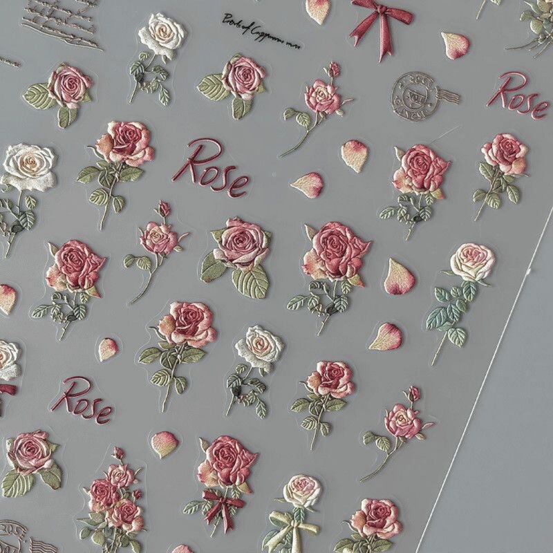 Embossed Rose Series Nail Art Stickers High Color Value Cold Wind 5D Stereo Rose Nail Sticker Jewelry