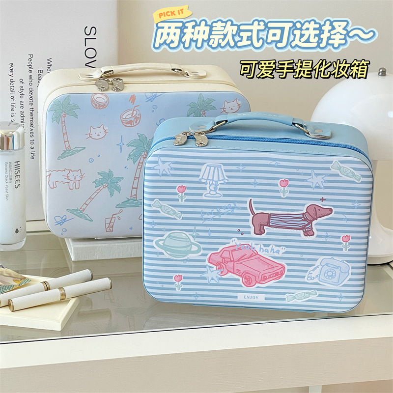 Cute bolsa de maquillaje portátil de gran capacidad caja de almacenamiento de maquillaje impermeable portátil con espejo bolsa de maquillaje