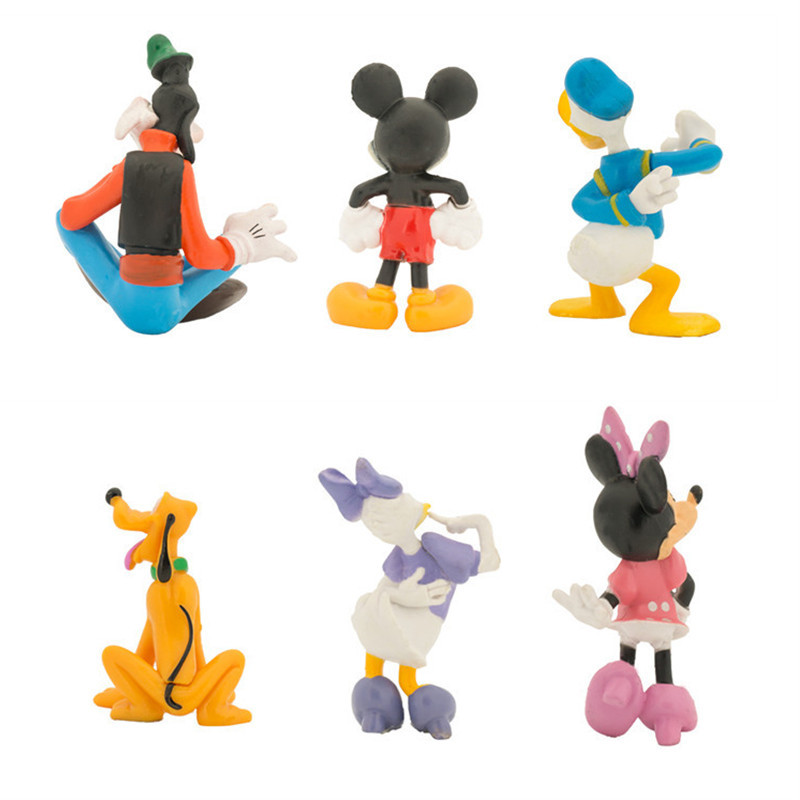 6 figuritas de Mickey Mouse en pose sentada, modelo de decoración de adornos de Pato Donald Goofy