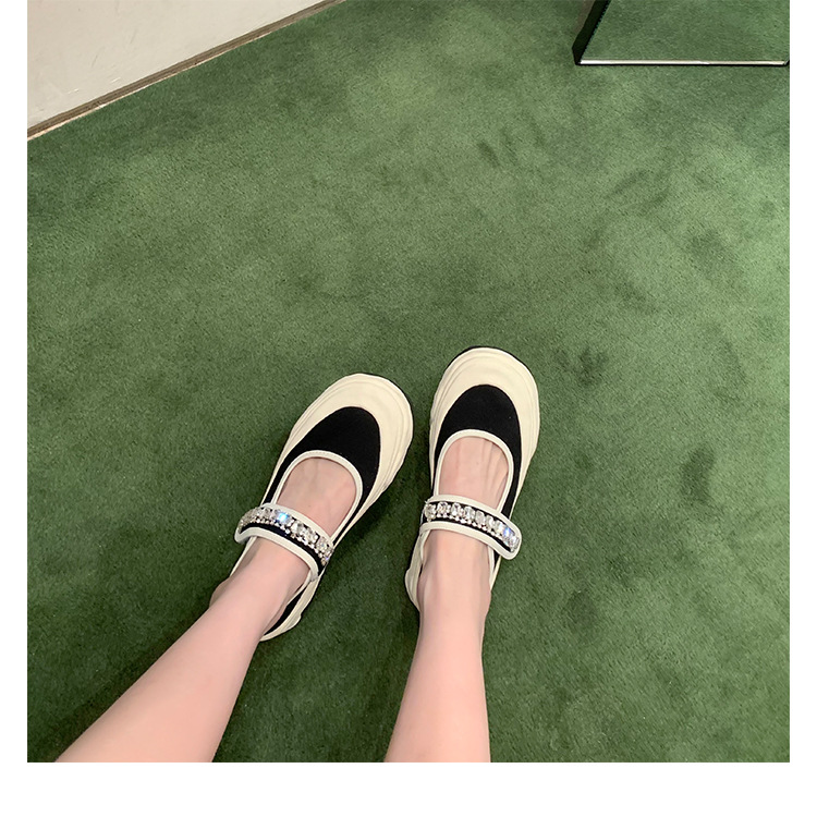 Versión de piel de oveja ~ zapatillas de lona de fondo grueso de diamante de verano para mujeres zapatillas de lona muffin de cuero medio zapatillas medio soporte