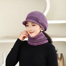 冬季新款老人奶奶防风加绒鸭舌针织毛线帽女中老年妈妈兔毛保暖帽