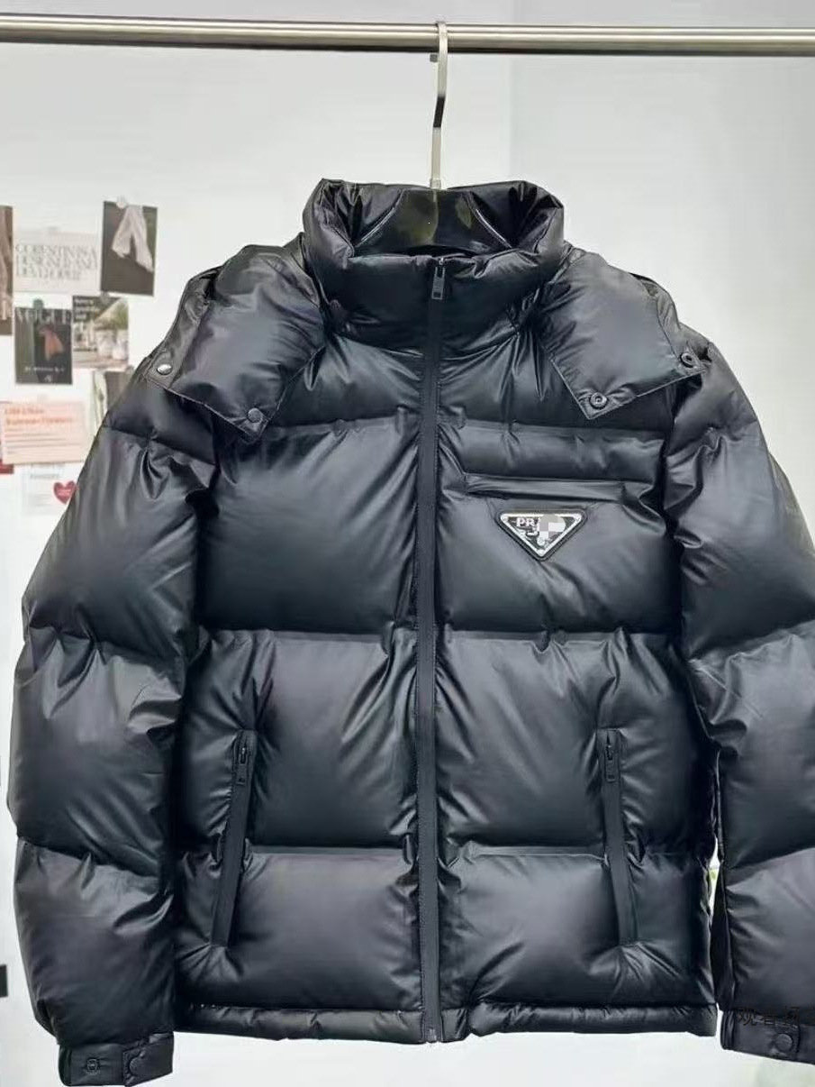 26 Winter Men's Fashion Export Detachable Hooded Thick Coat Black Glossy Couple's Triangle Cotton Jacket Warm Popular Style