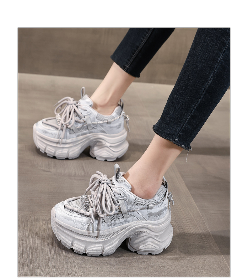 Giày sneaker nữ đế dày độn cao mặt lưới thoáng khí phong cách thể thao — Màu trắng chi tiết 15