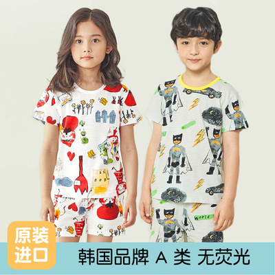 unifriend夏季新款童装儿童家居服短袖男女宝睡衣卡通休闲5分套装