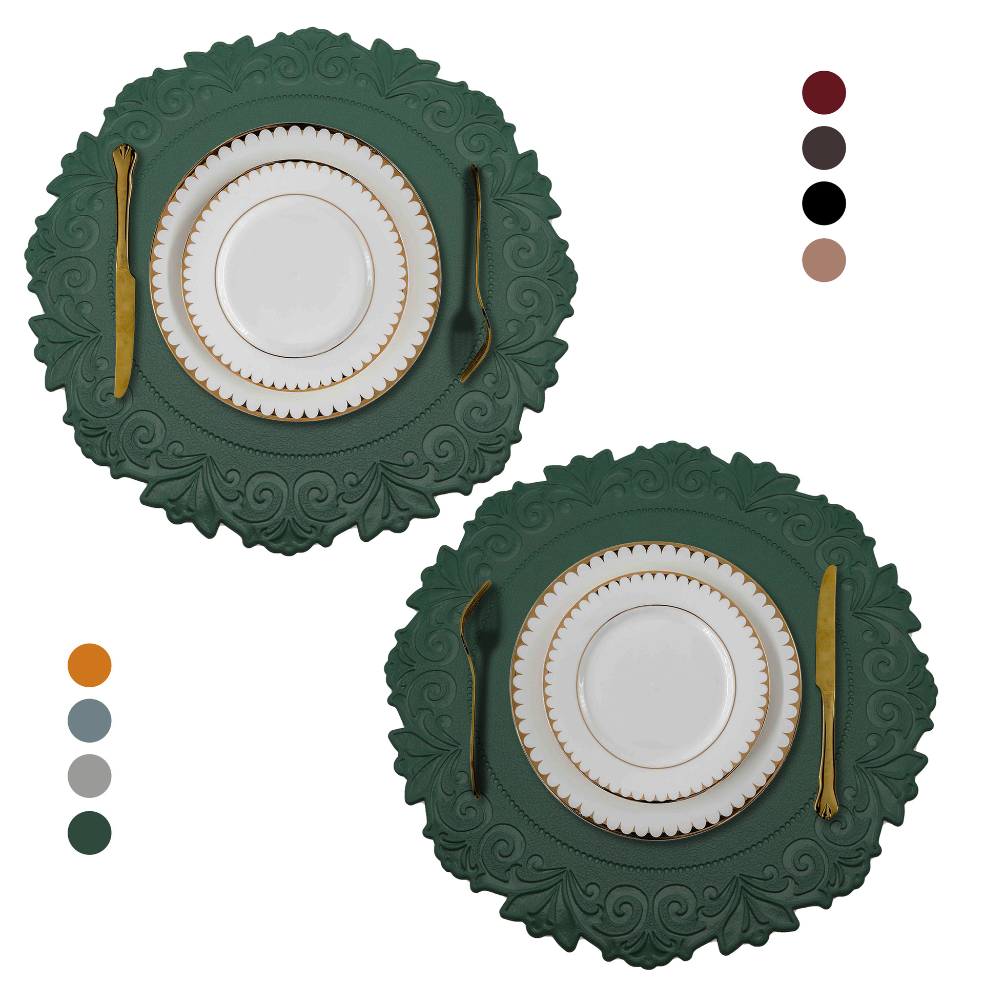 Vintage encaje de cuero mantel de PVC en relieve redondo occidental placemat Palacio estilo placa estera montaña estera de mesa antideslizante aislamiento térmico