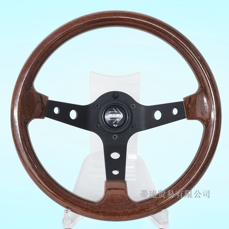 Hot-Selling Car Modification Momo 13-Inch 320mm Peach Wood Grain Steering Wheel Universal Large Concave Black Frame Racing Steering Wheel