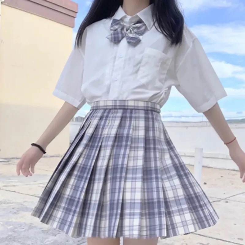 (2개) 레몬 바다 소금 JK 유니폼 스커트 풀 세트 오리지널 일본 격자 무늬 스커트 대학 스타일 스커트 여름 짧은 소매 JK 정장