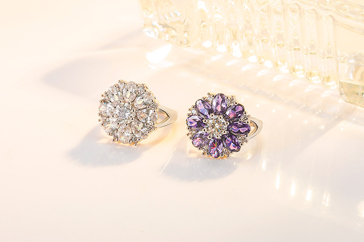Fashion Flower Copper Rings Plating Zircon Copper Rings