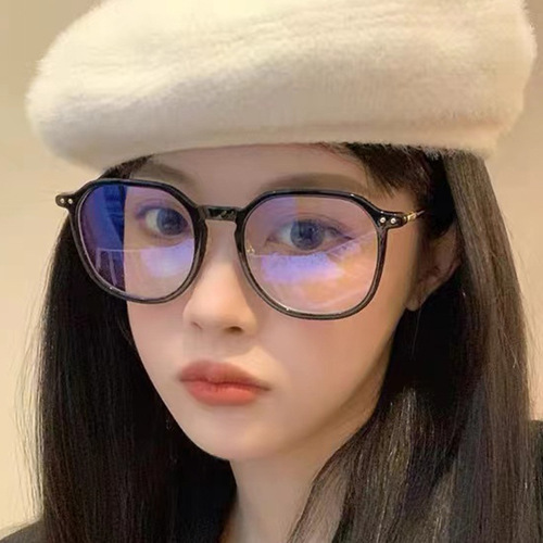 Black Frame Glasses for Women - Anti-Blue Light, Plain, Bare Face, Finished, Myopia Compatible with Prescription