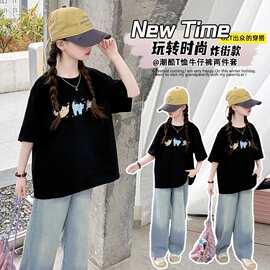 外贸混批女童夏装纯棉短袖t恤2025新款儿童洋气夏季中大童半袖上