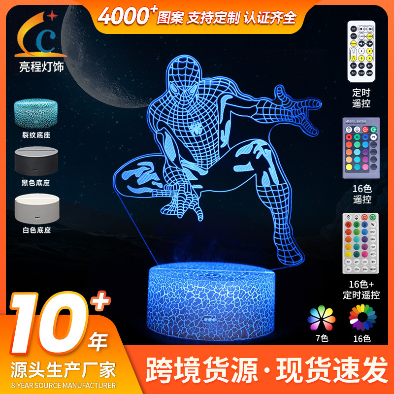 Cross-Border Spider-Man Series 3D Night Light Creative USB Plug-In Colorful Night Light Wholesale Led Touch Gift Table Lamp
