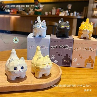 New Year's New Style Wood Carving Style Standing Cat Office Desktop Small Ornaments Home Car Decoration Decoration