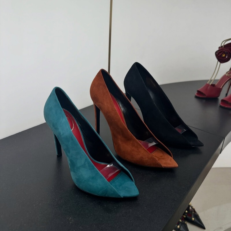 High-End 2026 European and American New Fashion Ultra-High Heel Women's Shoes with Open Toe and Sexy Suede Design
