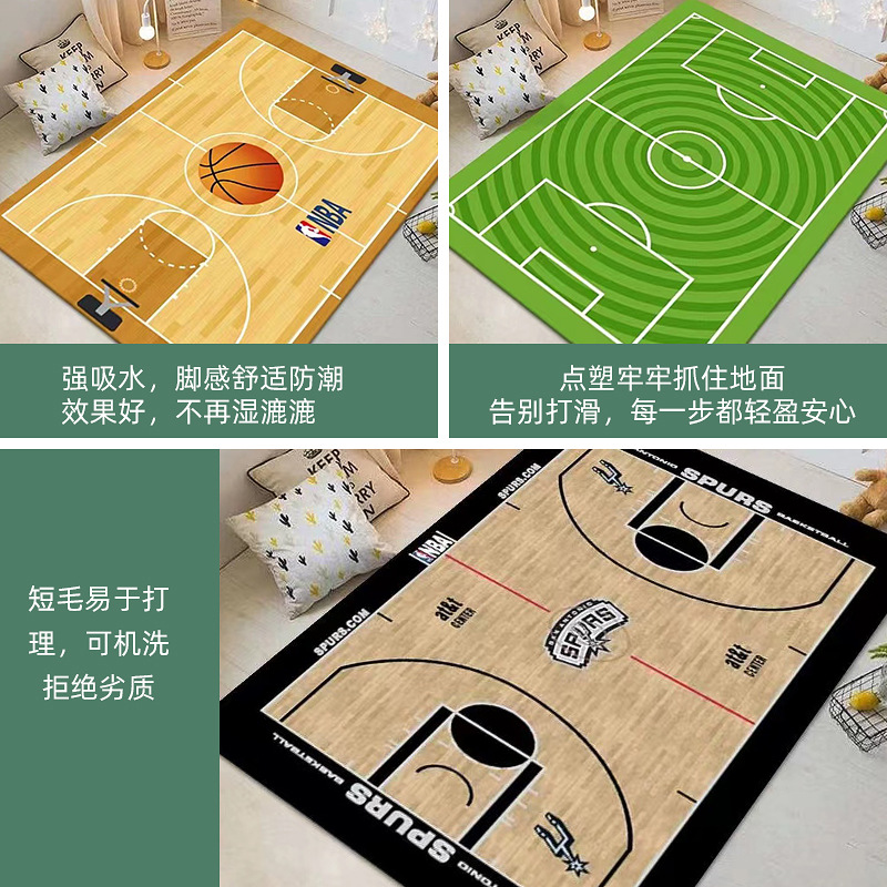 Estricta selección al por mayor transfronteriza alfombra de lana corta impresa de terciopelo de cristal alfombra de fútbol de baloncesto alfombra rectangular simple