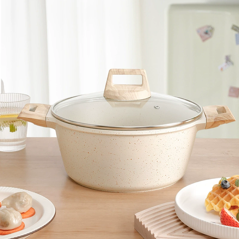 Кастрюля Jiangtai Maifanshi 4L с антипригарным толщеным стенкам, 24 см, белая — многофункциональная для супа, рагу, парования