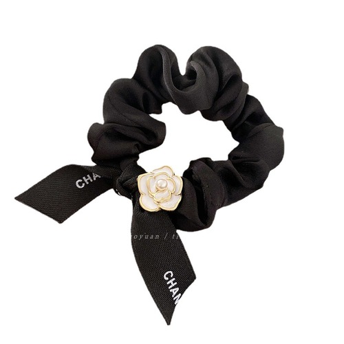  New Camellia Hair Tie Headband High-end Elegant Rubber Band Women’s Hair Tie Retro Simple Leather Case