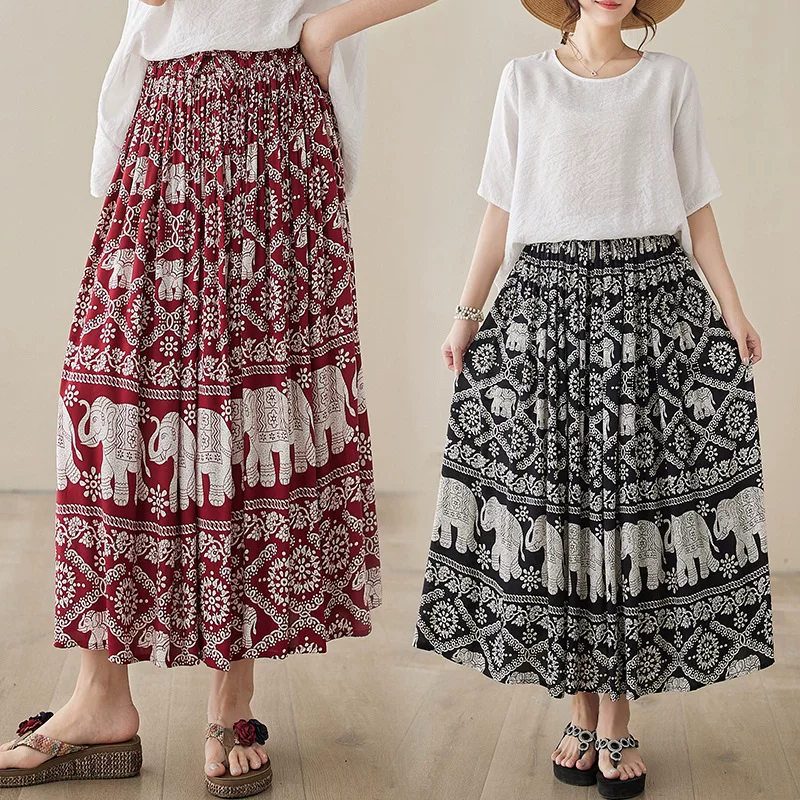 Длинная юбка, plus size, эластичная талии, стиль бохо