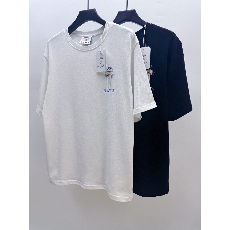Amiri25Ss High Street Fashion Brand New Casablanca Round Neck Front and Rear Printed Loose Short-Sleeved T-Shirt for Men and Women Amiri25Ss High Street Fashion Brand New Casablanca Round Neck Front and Rear Printed Loose Short-Sleeved T-Shirt for Men and Women