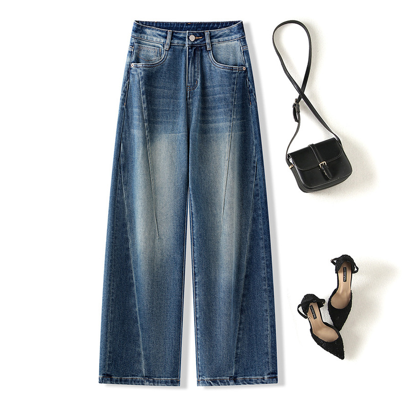Three-Dimensional Tailoring to Cover the Flesh and Look Slimming, Retro Blue High-Waisted Straight Jeans, High-End Narrow Wide-Leg Pants, Direct Approval from the Manufacturer Three-Dimensional Tailoring to Cover the Flesh and Look Slimming, Retro Blue High-Waisted Straight Jeans, High-End Narrow Wide-Leg Pants, Direct Approval from the Manufacturer