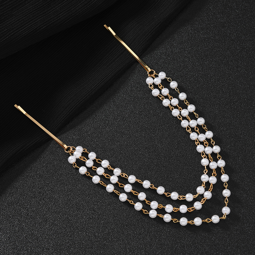 Comercio exterior moda dulce tocado de perlas oro multicapa borla perla horquilla de doble cabeza accesorios para el cabello accesorios de novia regalos