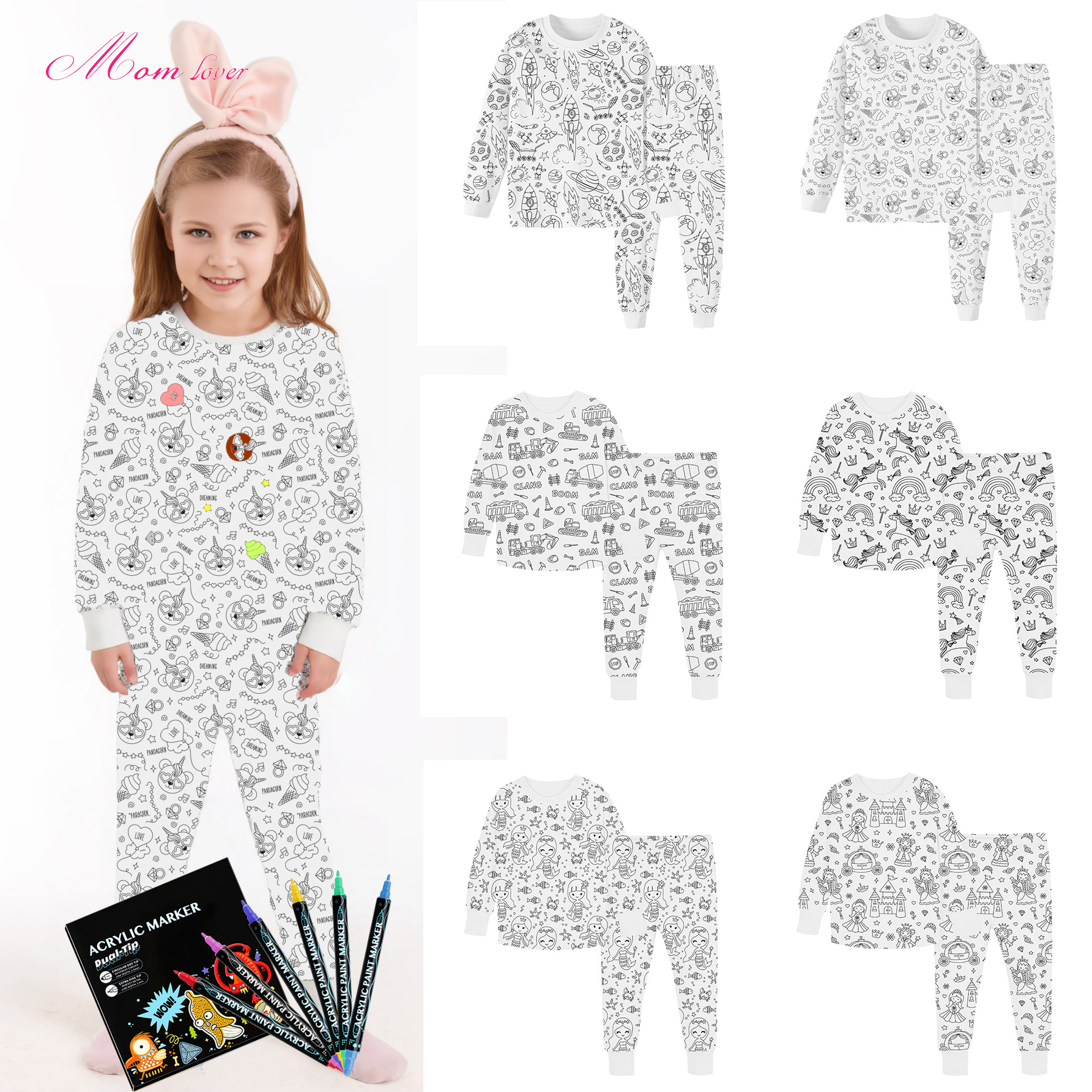 Cross-Border Kidsren's Pajamas DIY Graffiti Export Kidsren's Clothing Home Clothes Kids Clothes Export Kidsren's Clothing Batch